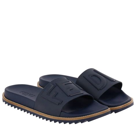 fendi logo embossed slide sandals|Fendi denim sandals.